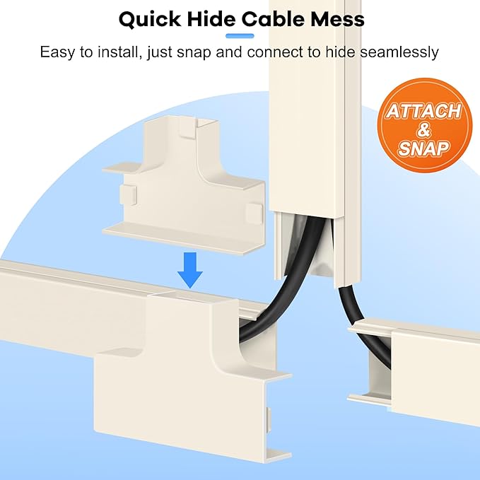 126in Cord Hider Kit, ZhiYo Wire Hiders for TV on Wall, Paintable Cable Management Kit, Wire Cover for Wall Mount TV, Beige Cable Raceway, Cord Cover Wall Wire Management Kit, 8xL15.7in W1.18inH0.67in