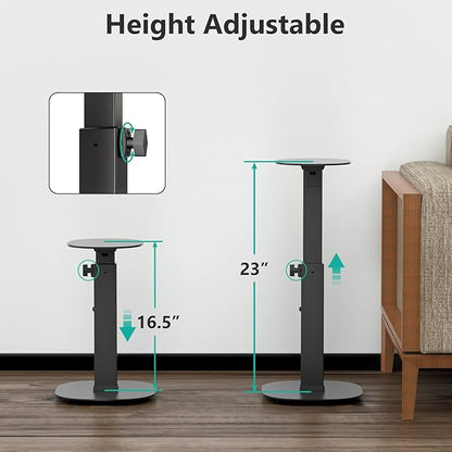 WALI Universal Speaker Stands, 23 Inch Surround Sound Speaker Stands for Satellite & Bookshelf Speakers Up to 22lbs, Height Adjustable with Built-in Cable Management, 1 Pair (SFS001), Black