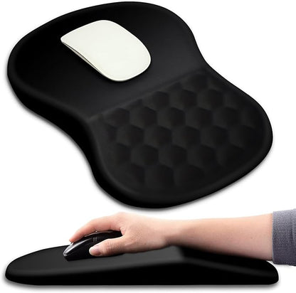 Hokafenle Ergonomic Mouse Pad Wrist Support with Massage Design, Wrist Rest Pain Relief Mousepad with Memory Foam&Non-Slip PU Base, Mouse Pads for Wireless Mouse & Desk (12x8 inch,Black)