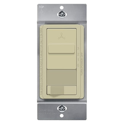TOPGREENER Kalide Light Switch and 3-Speed Ceiling Fan Control Combo, in Wall Light and Fan Combination Switch, Single Pole, 2.5A, 720W, Neutral Wire Not Required, TGSFS3-I, Ivory