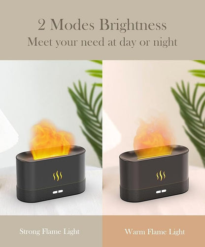 Essential Oil Diffuser Humidifer with Flame Light Effect, 180ml Air Diffuser for Essential Oils, Humidifiers for Bedroom with 2 Brightness, Auto-Off Function(White)