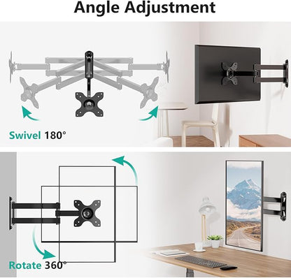 WALI TV Wall Mount Articulating LCD Monitor Full Motion 15 inch Extension Arm Tilt Swivel for Most 13 to 32 inch LED TV Flat Panel Screen with Mounting Holes up to 100x100mm (1330LM), Black