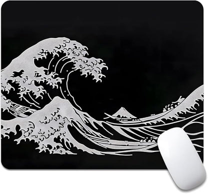 Black Wave of Kanagawa Square Mouse pad, Texture, Waterproof, Anti Slip Rubber Base, Computer Mouse pad, Laptop Mouse pad