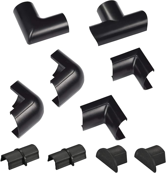 D-Line Medium Cable Raceway Accessory Pack, Join 1.18in x 0.59in Cord Cover Lengths, 10 Accessories Included, Hide Cords Around a Variety of Angles - Black