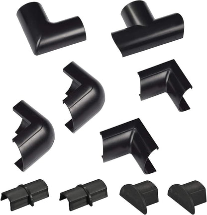 D-Line Medium Cable Raceway Accessory Pack, Join 1.18in x 0.59in Cord Cover Lengths, 10 Accessories Included, Hide Cords Around a Variety of Angles - Black