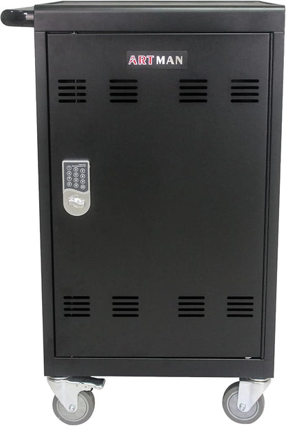 Aokleo 32 Devices Laptop Charging Cart with Password Lock,Tablet Storage Carts for Pad Up to 16.3" Screen,Classroom Computer Mobile Charging Station for Pads,Chromebooks,Laptops(Black - Password Lock)