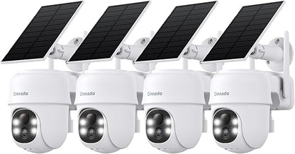 Cinnado 2K Cameras for Home Security-2.4G WiFi Outdoor Camera Wireless Solar/Battery Powered, 360° Viewing, Human Detection, Color Night Vision, Cloud/SD Storage B6 (B6-White-4pack-2.4G)