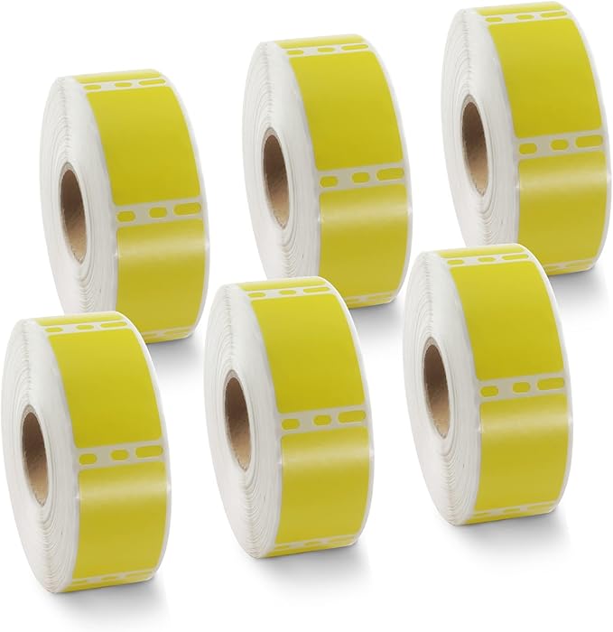 BETCKEY Colored Labels Compatible with Dymo 30347 (1" x 1-1/2") Book Spine Lables, Compatible for Dymo LabelWriter Thermal 450, 4XL & Zebra Desktop Printers [6 Rolls, 4500 Labels, Yellow]
