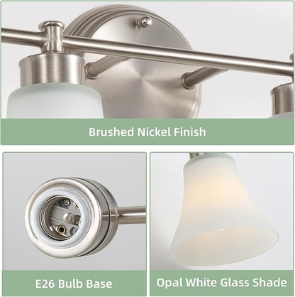 LOUSACE 4 Light Bathroom Vanity Light Brushed Nickel Bathroom Lighting Fixtures Over Mirror with Opal White Frosted Glass, Vintage Traditional Wall Lighting Fixture Satin Nickel Vanity Lights