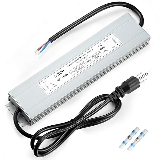 LED Power Supply 150 Watts LLTOP Waterproof IP67 LED Driver 100-264V AC to 12V DC 12.5A Low Voltage Transformer Converter Ultra Slim Power Adapter for Indoor Outdoor LED Lights