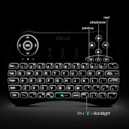 (Backlit Version)REIIE H9+ Mini Keyboard,2.4GHz Wireless Mini Handheld Smart TV Remote Keyboard with Touchpad for PC,Raspberry Pi 2, Pad, Smart TV, Android TV Box, Windows 7 8 10（Not Suport Bluetooth）