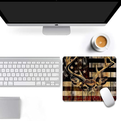 Wood Grain American Flag Hunting Deer Square Mouse pad, Texture, Waterproof, Anti Slip Rubber Base, Computer Mouse pad, Laptop Mouse pad