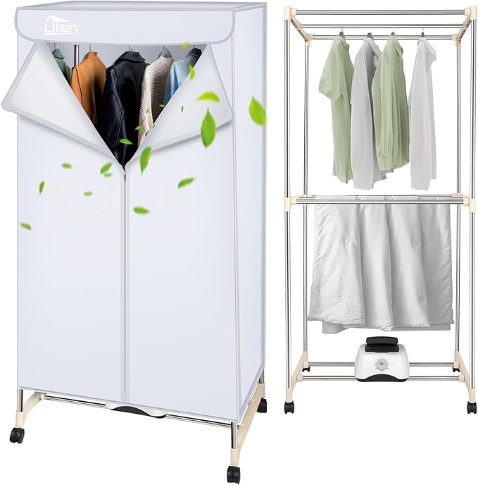 Uten Clothes Dryer Machine, Laundry Drying Wardrobe with Timer, Electric Clothes Drying Rack and Dryer for Apartments, Home