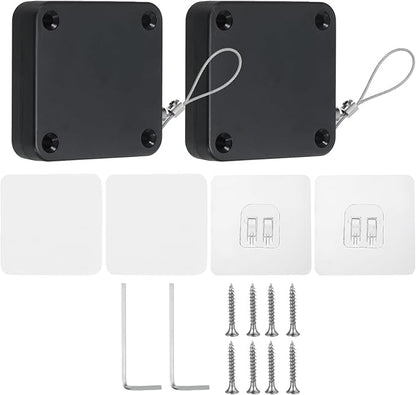 PATIKIL Punch-Free 500g Automatic Sliding Screen Door Closer, Multifunctional Storm Sensor Door Closer with Steel Drawstring for Bedroom Storm Bathroom Study Room, Black 2Pcs