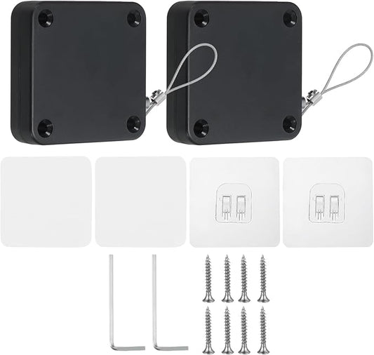 PATIKIL Punch-Free 500g Automatic Sliding Screen Door Closer, Multifunctional Storm Sensor Door Closer with Steel Drawstring for Bedroom Storm Bathroom Study Room, Black 2Pcs