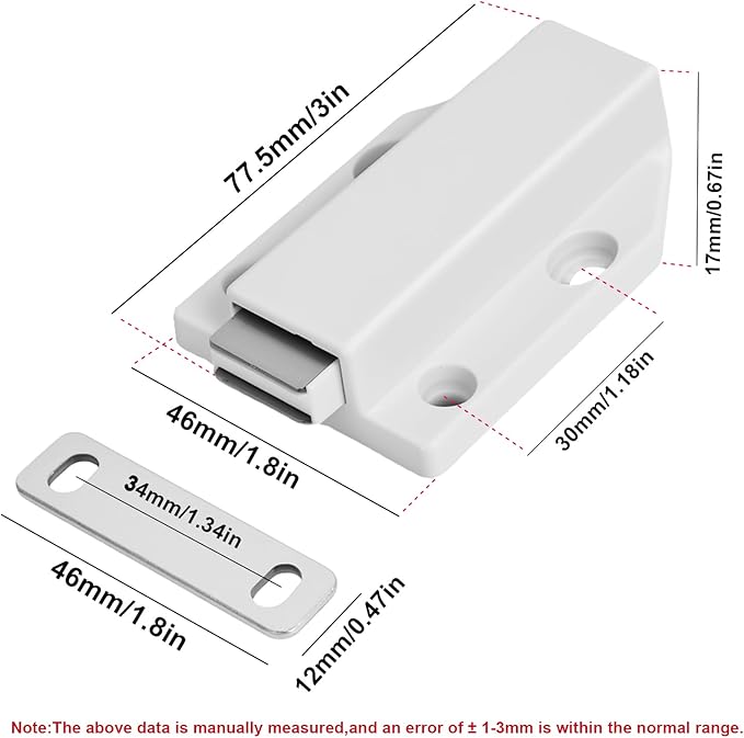 4 Pack Magnetic Push Latch,Heavy Duty Magnetic Touch Latch,for Push to Open Cabinet or Kitchen Drawer, Kitchen Door,on Strong Pop Out (White - 2.7 inch, 4 Pack)
