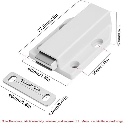 4 Pack Magnetic Push Latch,Heavy Duty Magnetic Touch Latch,for Push to Open Cabinet or Kitchen Drawer, Kitchen Door,on Strong Pop Out (White - 2.7 inch, 4 Pack)