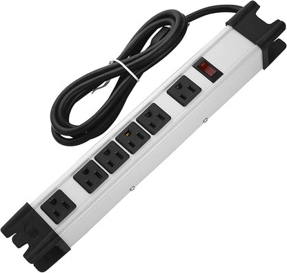 Heavy Duty Power Strip Surge Protector - 6 Outlet Industrial Strip with 15A, 25 FT Cord, 1200 Joules - ETL Listed Grey Metal for Shop, Workshop, Garden