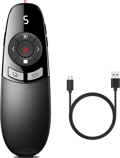 Presentation Clickers for PowerPoint with Timer, Wireless Rechargeable Laser Pointer for Laptop Presentations Remote, Power Point Remote Clicker for Computer/Mac/PPT/Google Slide Advancer
