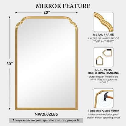 20X30 Inch Gold Bathroom Mirror for Wall, Modern Rounded Corner Rectangle Mirror with Non-Rusting Iron Metal Framed Bathroom Vanity Mirror for Over Sink Wall Decor(Tempered Glass)