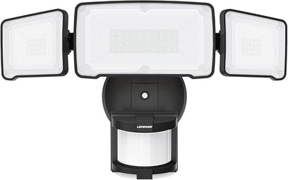 LEPOWER LED Motion Sensor Security Lights, 3 Head Motion Detected, 38W, 4200LM, Waterproof IP65, 5500K, Full Metal for Outdoor, Garage, Porch, Yard (Black)