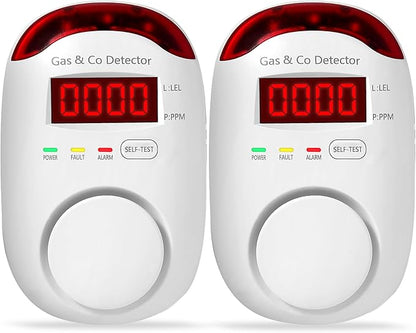 2 Packs Gas & Carbon Monoxide Detectors - Plug in Carbon Monoxide Detector & Propane, Natural Gas Detector, CO Monitor Alarm & Explosive Gas Detector Alarm for Home,RV