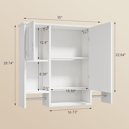 VECELO Bathroom Wall Cabinet with Mirror, Wall Mounted Medicine Cabinet with Open Shelves, 2 Towels Bars for Bathroom Laundry Room Kitchen