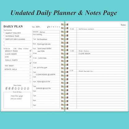 Daily Planner Undated - B5 To Do List Notebook Hourly Schedules, Spiral Appointment Planner for Women and Men, PVC Hardcover, Inner Pocket, Elastic Closure, 7" x 10", Teal Flowers