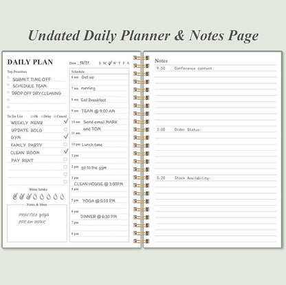 Daily Planner Undated - A5 To Do List Notebook Hourly Schedules, Spiral Appointment Planner for Women and Men, PVC Hardcover, Inner Pocket, Elastic Closure, 5.8" x 8.3", Green