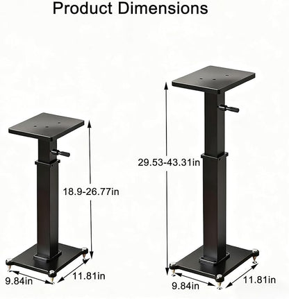 29.5-43.3in Height Adjustable Speaker Stands Pair up to 110lbs, Heavy Duty Bookshelf Speaker Stand Bookshelf Speaker Stand, Holds Bookshelf & Satellite Speaker Large Speaker (Black)