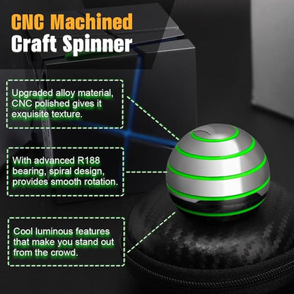 Kinetic Spinning Desk Toy Glow in The Dark for Kids Adults, Metal Full Body Optical Illusion Fidget Spinner Ball, Luminous Fingertip Gyro for Office Stress Relief, Birthday Gifts for Boys
