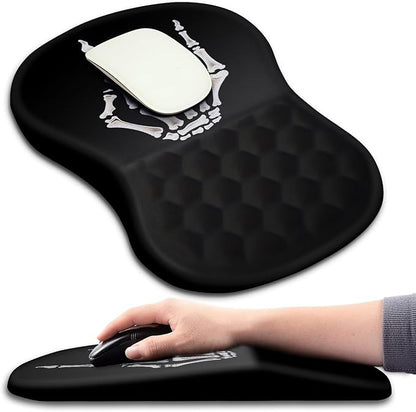 Hokafenle Ergonomic Mouse Pad Wrist Support with Massage Design, Wrist Rest Pain Relief Mousepad with Memory Foam&Non-Slip PU Base, Mouse Pads for Wireless Mouse & Desk (12x8 inch,Devil's Horn)