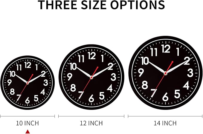AKCISOT Wall ClockModern Black Silent Non Ticking Wall Clocks Battery Operated 10 Inch,Small Analog Classic Clock Decorative for Bedroom, Kitchen, Home Office, Bathroom, School, Living Room