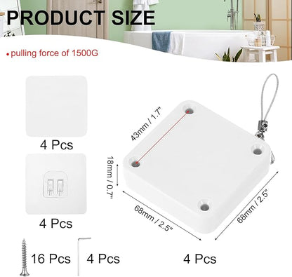 MECCANIXITY Punch-Free 1500g Automatic Sliding Screen Door Closer, Multifunctional Storm Sensor Door Closer with Steel Drawstring for Bedroom Storm Bathroom Study Room (White Pack of 4)