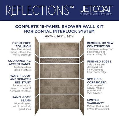 Miseno MSW-603696RFL Readyset 60" X 36" X 96" Fifteen Panel Alcove Shower Wall Kit - Stone Sierra