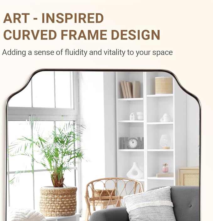 ANDY STAR 24"x24" Brushed Nickel Square Mirror, Silver Bathroom Mirror for Wall, Modern Scalloped Mirror in Anti-Rust Stainless Steel Frame, Styled Scalloped Edge Design Ideal for Home Decor