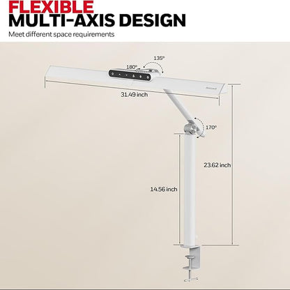 Honeywell LED Desk Lamp with Clamp - HJ1 Sunturalux Eye-Caring Clip on Lights for Home Office, 1200LM Clamp Lamp 4 Color Modes Stepless Dimming Task Desk Light for Working White