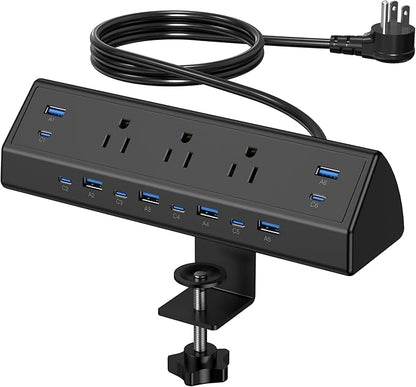 Jgstkcity 130W Desk Clamp Power Strip, 12 USB Ports (6 PD 65W USB-C),Surge Protector,ETL Listed Power Hub Extension Cord,Fast Charging Station for Home Office Desk Edge Mount (Black, 12 USB-130W)