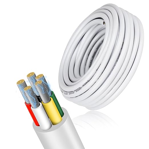 18 Gauge 5 Conductor Electrical Wire, 32.8 FT Low Voltage 18/5 Tinned Copper Stranded 5 Wire Cable, 18 AWG White Flexible Extension Power Cord for Automotive, LED Lamp, Outdoor Landscape Lighting Etc