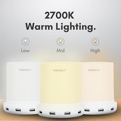 Macally Small Touch Lamps for Nightstand - Bedside Lamp with USB Port - 3 Way Dimmable Short Table Lamp for Small Spaces - Use as Night Light and Charger in Bedroom