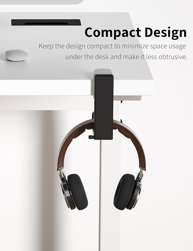 Celerion Headphone Hook - Under Desk Headphone Holder with 360-Degree Adjustable Rotation, Black