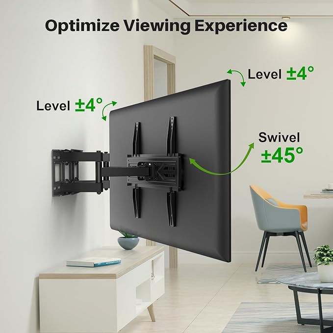 USX MOUNT Full Motion TV Wall Mount for Most 32-70 inch TVs up to 99 lbs, Wall Mount Bracket with Dual Articulating Arms, Swivel, Tilt, Max VESA 400x400mm, TV Mount Fits 12”/16” Wood Studs
