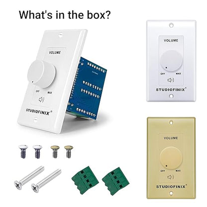 STUDIOFINIX 100W in Wall Volume Control Knob Matching Impedance - Home Audio Smart Speaker Stereo Controller Switch for Home Theater Indoor/Outdoor Remote Speakers