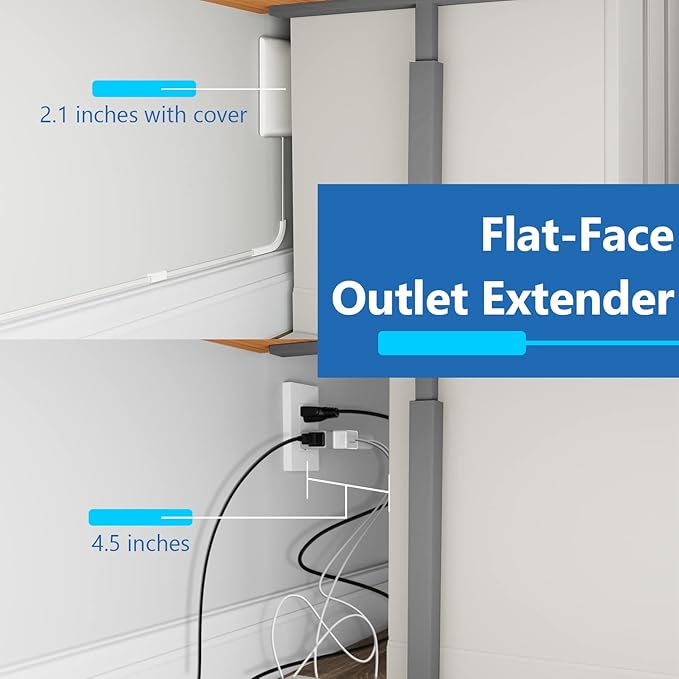 LIDER Flat-Face Outlet Extender with 3 Receptacles, Ultra-Thin Wall Plate Plug with Cord Extender and 3-Outlet Power Strip, 8ft Cord, LWE8-315-W, ETL-Listed, White