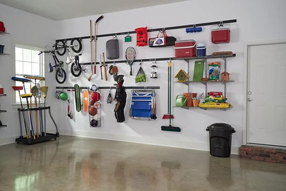 Rubbermaid 24-Piece FastTrack Garage Wall-Mounted Storage Kit, 6 Rails and 18 Hooks, Black, for Home/House/Tool/Sports/Equipment/Utility Purposes