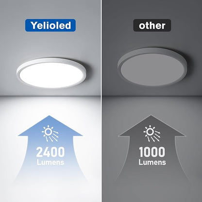 YELIOLED 6 Pack 12 Inch Slim Dimmable LED Flush Mount Ceiling Light Fixtures, 24W 2640LM 3000K/4000K/5000K, House Upgrade Led Lights for Bedroom Hallway Laundry Room Rental Units, 240W Equiv., Black