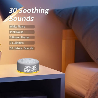 Sound Machine Alarm Clock Brown Noise White Noise Machine Night Light with Dual Alarms Backup Battery 30 Sleeping Sounds for Baby Kids Adults 32 Level Volume 5 Timers 15 Wake Up Sounds Memory Function