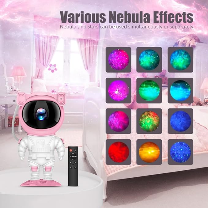 AceGamer Astronaut Galaxy Projector Night Light with Timer and Remote Star Starry Nebula LED Lamp, Gift for Kids and Adults for Bedroom, Christmas, Birthday, Valentine's Day etc. (Pink-White)