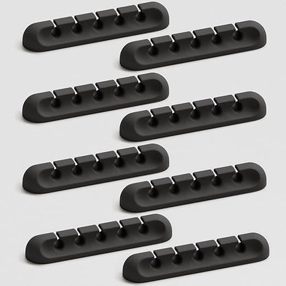 USB Cable Organizer Clips Cord Holder,8 Packs (5-Slots) Black Self Adhesive Desk Cord Cable Management