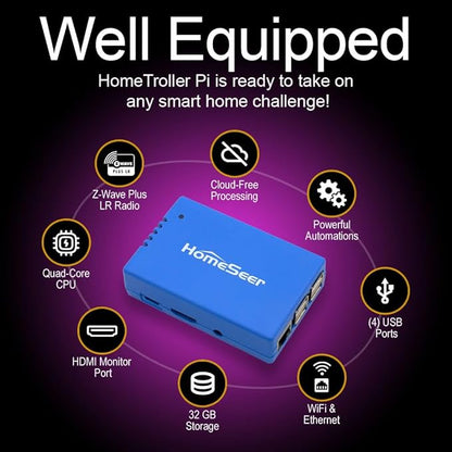 HomeSeer HomeTroller Pi G8 Smart Home Hub, 800 Series Long Range Radio, Compatible with Z-Wave, Zigbee, Tuya, HUE, Nest, Ecobee and Much More, Locally Managed Automations